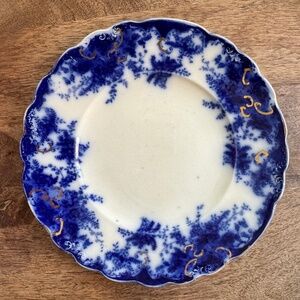 Antique 1860-1920 Flow Blue & White Plate Floral/Leaf Pattern. Unknown Identity.